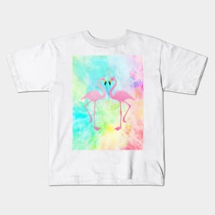 Flamingos on Tie Dye Kids T-Shirt